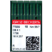 Игла Groz-Beckert DBx1, 1738, 16x257, 71x1 №55 с тонкой колбой 10 шт/уп