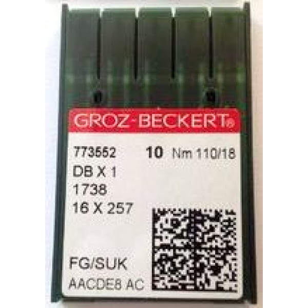 Игла Groz-Beckert DBx1SUK, 1738, 16x257FG, 16x231, 71x1, 287 WH, DBx257FG с тонкой колбой 10 шт/уп