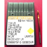 Голка Groz-Beckert 134LR GEBEDUR з товстою колбою і позолотою для шкіри права лопатка 10 шт/уп