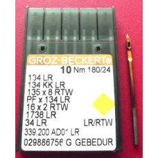 Игла Groz-Beckert 134LR GEBEDUR с толстой колбой и позолотой для кожи, правая лопатка 10 шт/уп