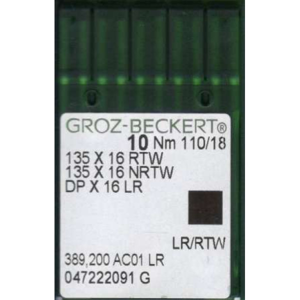 Голка Groz-Beckert 135x16RTW, 135x16NRTW, DPx16LR №125-130 права лопатка на важні машини 10 шт/уп