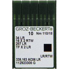 Игла Groz-Beckert 34LR, 16x2RTW, 287LR с тонкой колбой правая лопатка для кожи 10 шт/уп