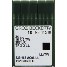 Игла Groz-Beckert 34LL, 16x2 TW, 287 LL с тонкой колбой левая лопатка для кожи 10 шт/уп