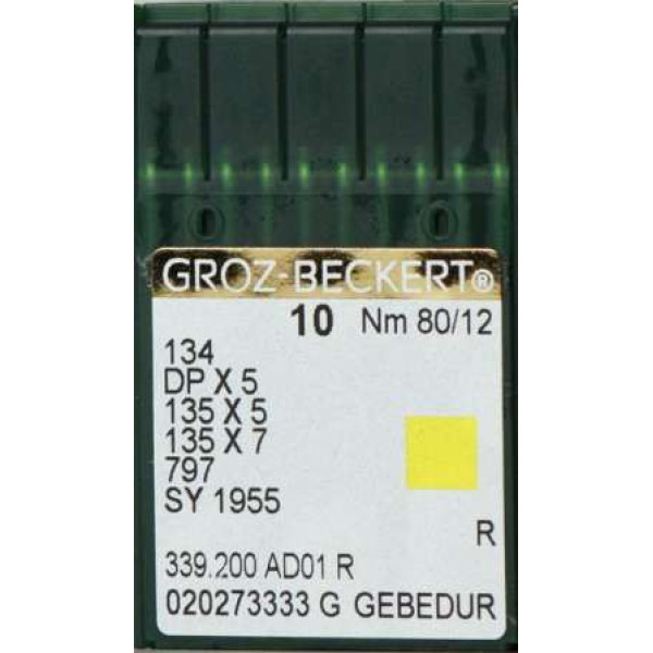Голка Groz-Beckert 134, DPx5, 135x5, 135x7 GEBEDUR з товстою колбою і позолотою 10 шт/уп